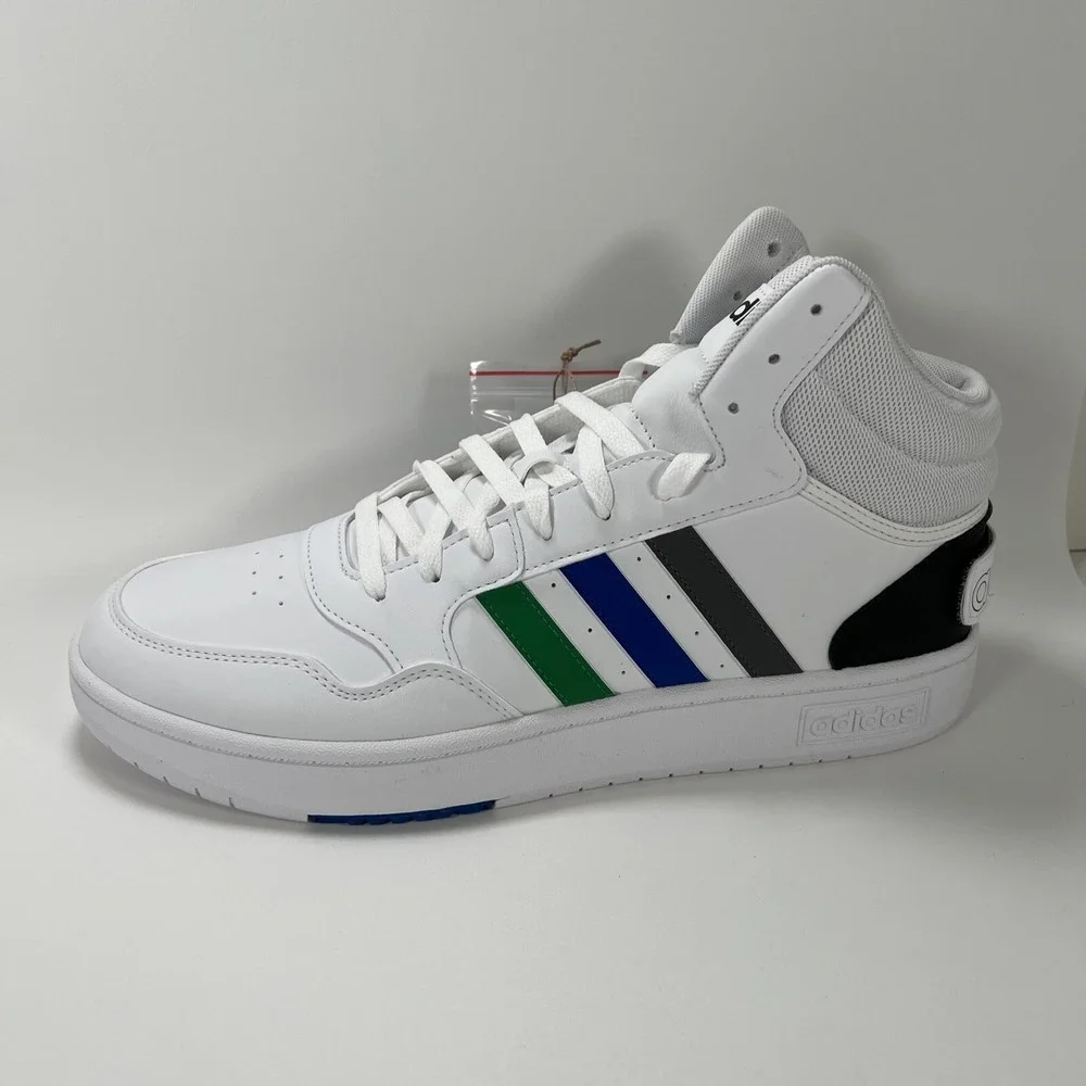NEW adidas Men's 11.5 Hoops 3.0 Mid Basketball Shoe White/Green/Team Royal Blue - Picture 15 of 16